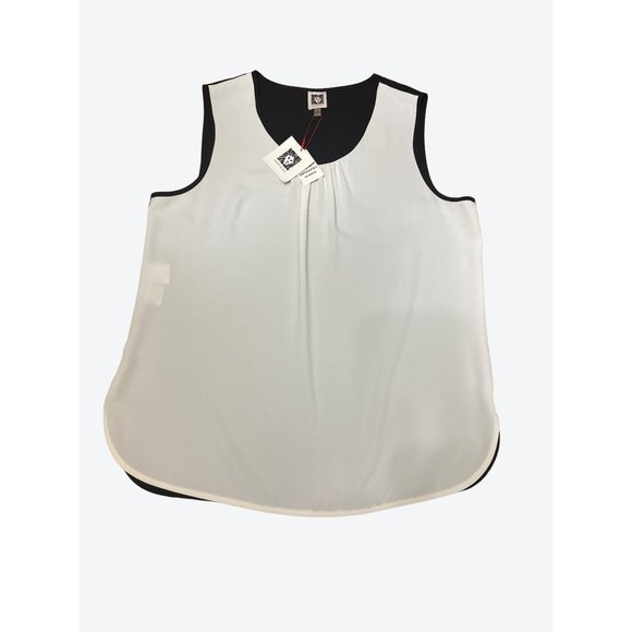 Anne Klein Colorblock Sleeveless Shell, Size 14 - White & Black - Picture 9 of 16